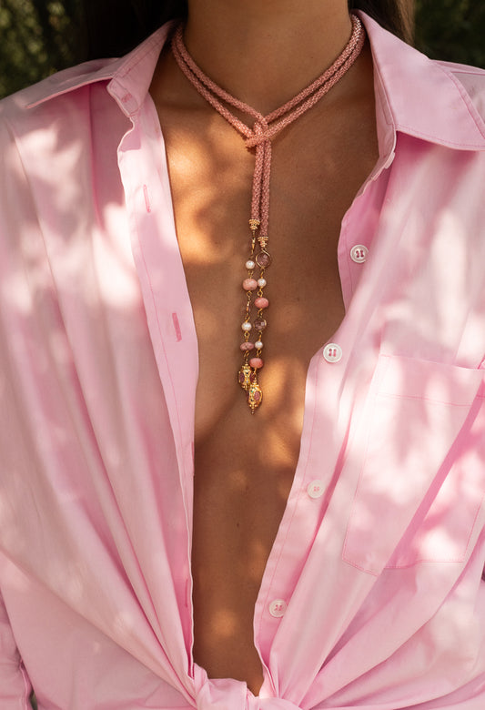 VENEZIA ROPE NECKLACE PINK CHALCEDONY