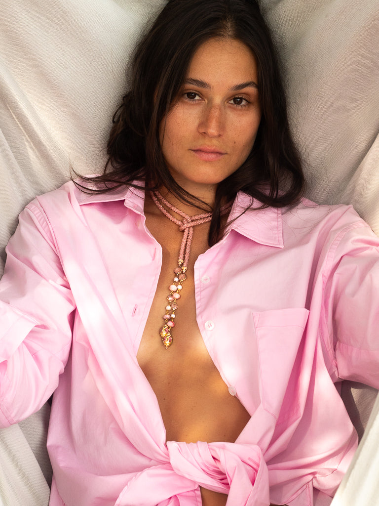 VENEZIA ROPE NECKLACE PINK CHALCEDONY